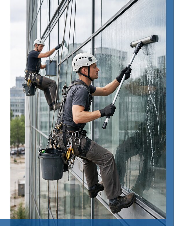 Мойка витражей альпинистами в Клине от 717 р. под ключ|ВЫСОТНИК-Кли