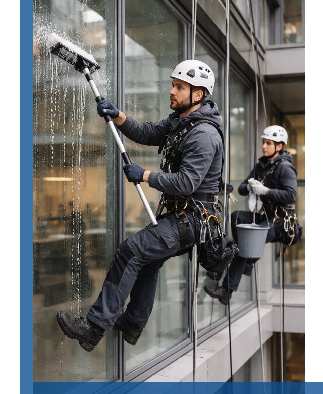 Профессиональная мойка витражей промышленными альпинистами в Клине