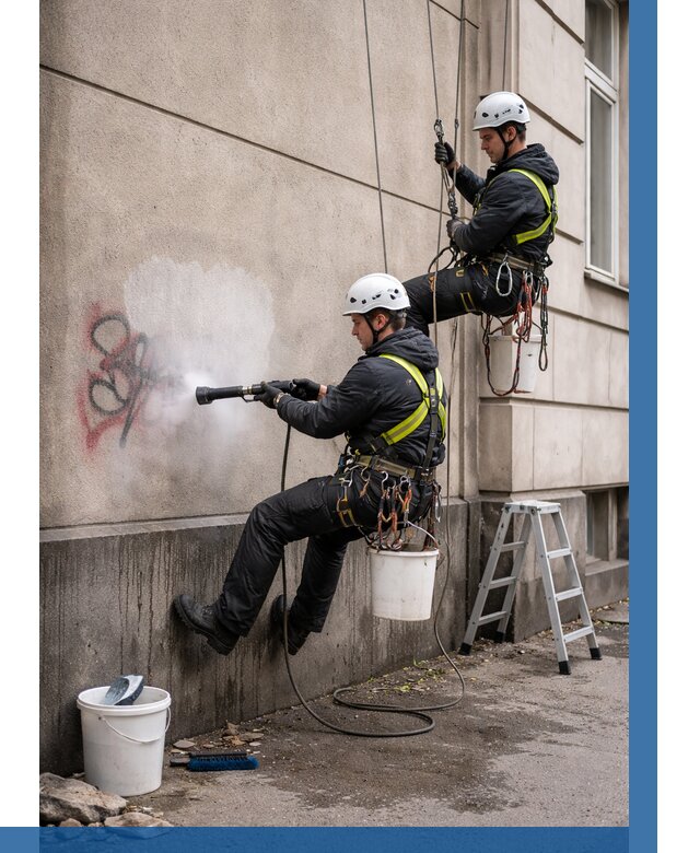 Удаление граффити с фасада в Клине от 4610 р. | ВЫСОТНИК-Кли