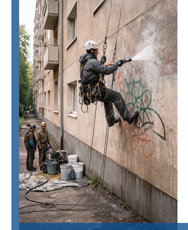 Удаление граффити с фасада в Клине без следов и повреждений