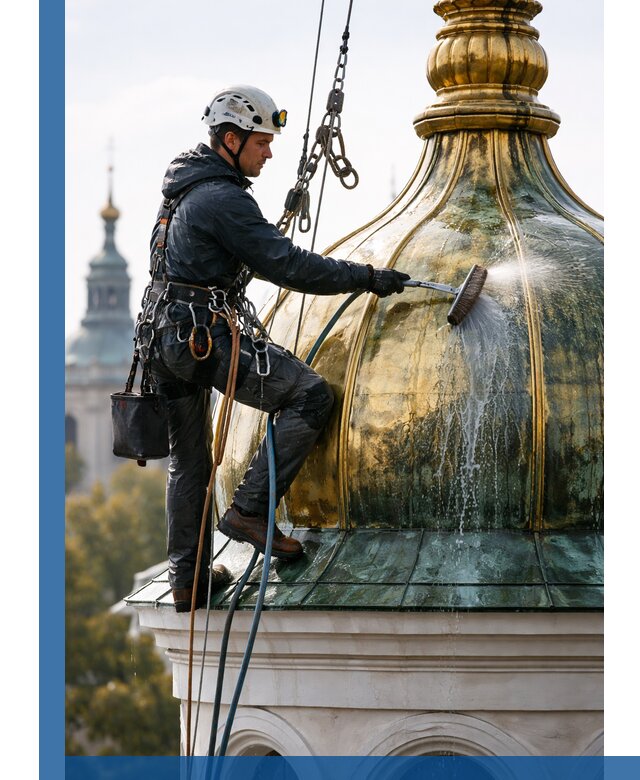 Профессиональная мойка куполов и шпилей высотными альпинистами в Клине