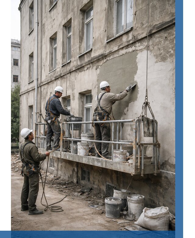 Капитальный ремонт фасада в Клине от 4303 р. | ВЫСОТНИК-Кли