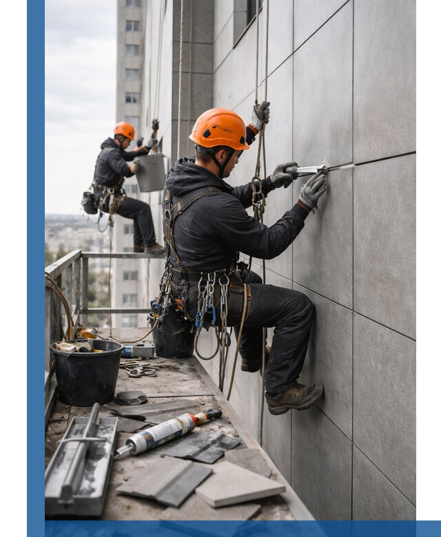 Профессиональный ремонт фасада из керамогранита в Клине