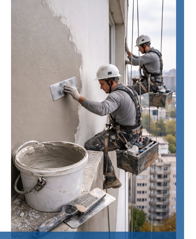 Шпаклевка фасада на высоте в Клине от 717 р. | ВЫСОТНИК-Кли