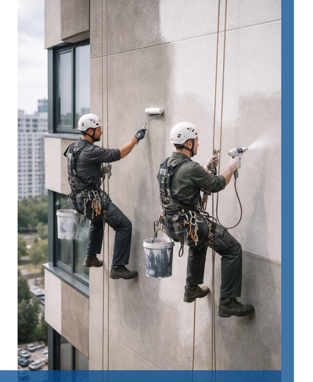 Покраска фасада альпинистами в Клине от 307 р. | ВЫСОТНИК-Кли