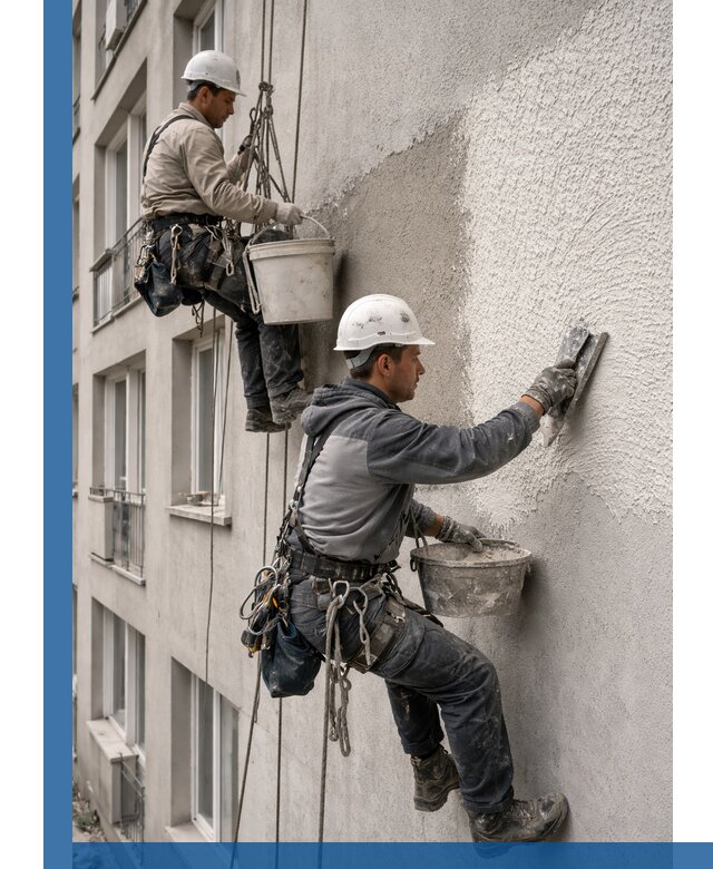 Нанесение декоративной штукатурки короед на фасад в Клине