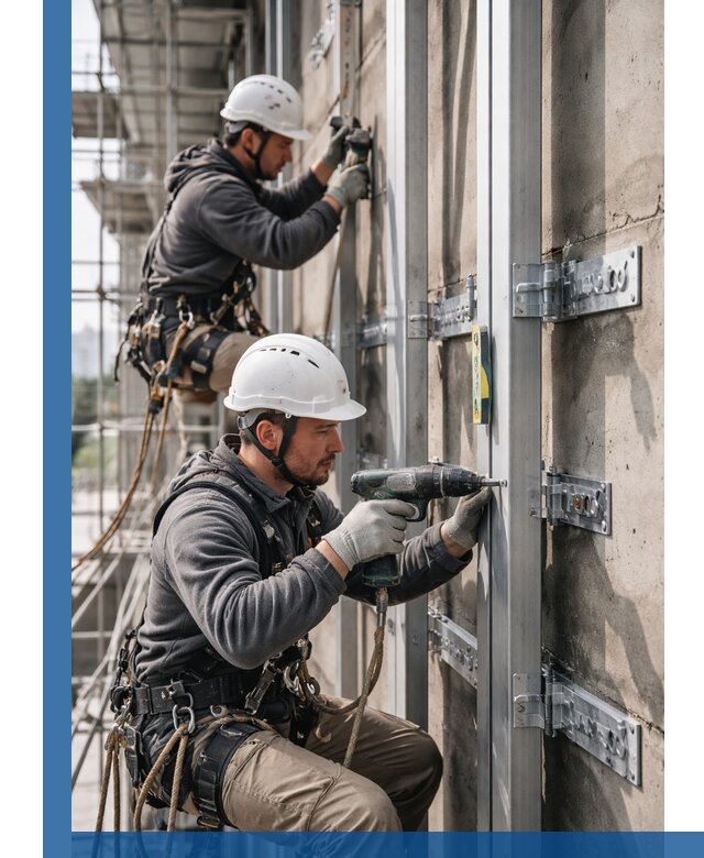 Монтаж и крепление подсистемы вентфасада в Клине