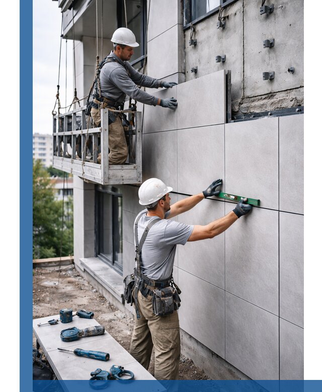 Монтаж керамогранита на фасад в Клине под ключ с гарантией качества