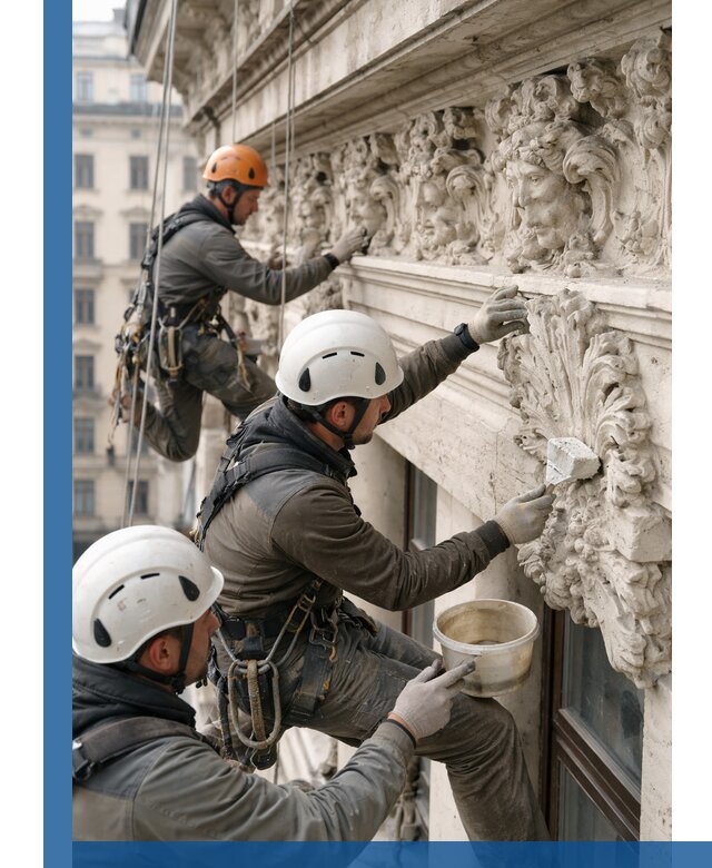 Реставрация фасадной лепнины с высотными работами в Клине