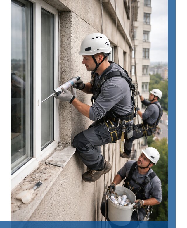 Герметизация оконных швов снаружи в Клине от 1537 р. | ВЫСОТНИК-Кли