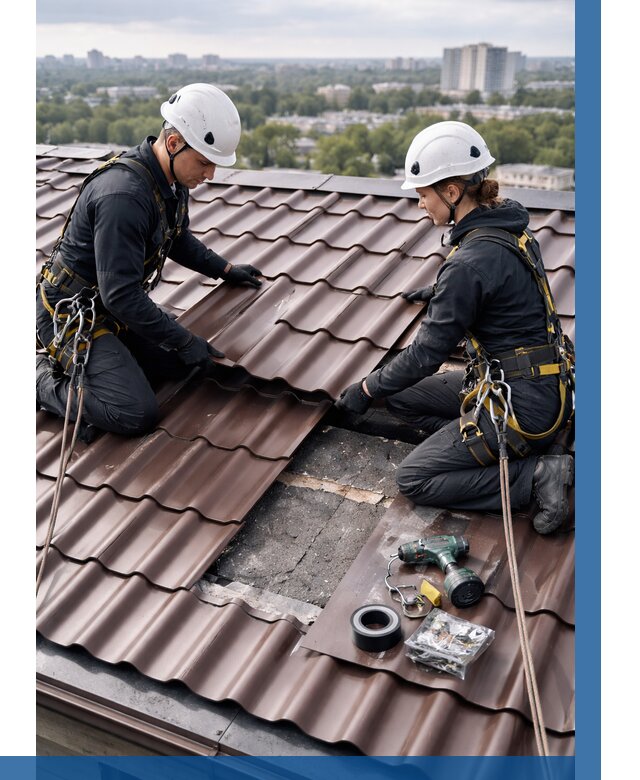 Ремонт металлочерепицы на крыше в Клине от 922 р. | ВЫСОТНИК-Кли