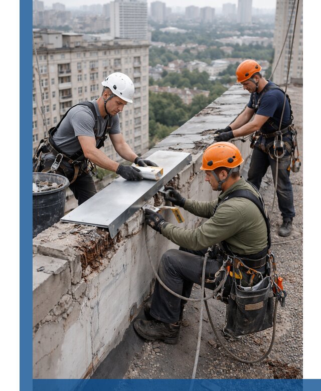 Ремонт парапета на кровле в Клине, высотные работы с гарантией