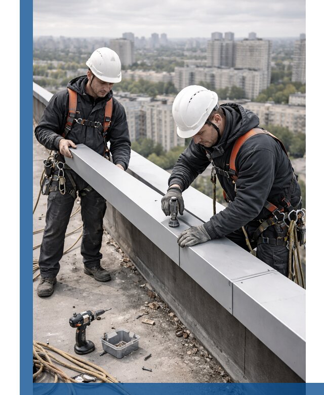 Монтаж парапетных крышек и ограждений кровли в Клине