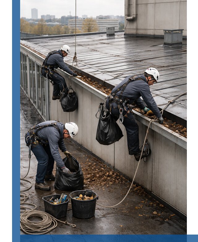 Очистка кровли по периметру в Клине силами промышленных альпинистов