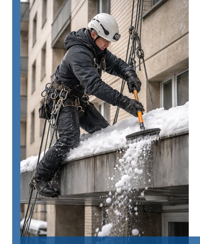 Очистка козырьков от снега в Клине круглогодично безопасно