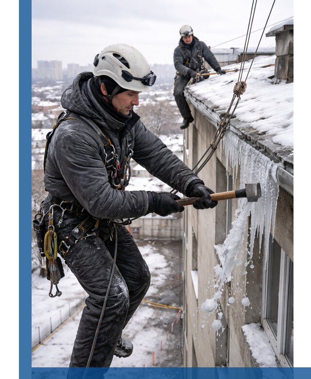 Сбивание и удаление сосулек с крыши в Клине безопасно