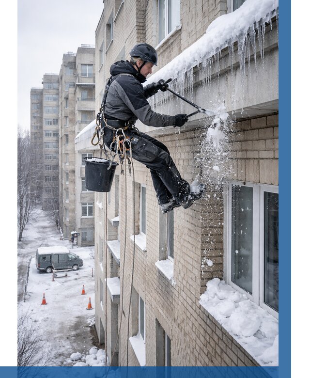 Удаление наледи с карнизов в Клине от 359 р. | ВЫСОТНИК-Кли