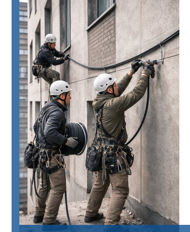 Прокладка кабеля по фасаду в Клине, профессиональный монтаж