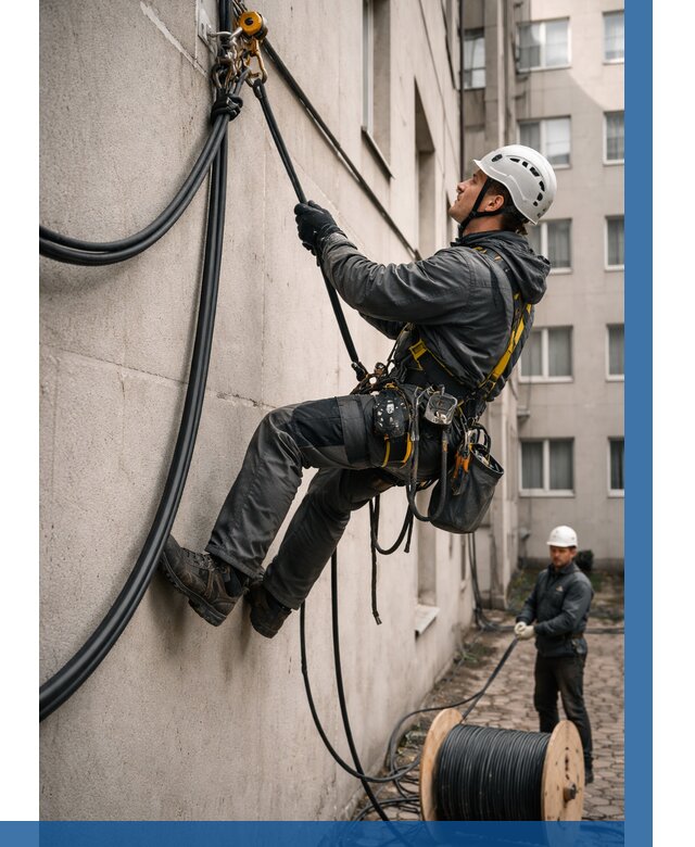 Протяжка кабеля питания на высоте в Клине от 461 р. | ВЫСОТНИК-Кли