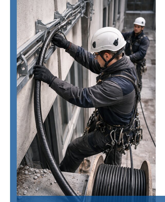 Протяжка кабеля питания на высоте в Клине с гарантией безопасности и качества