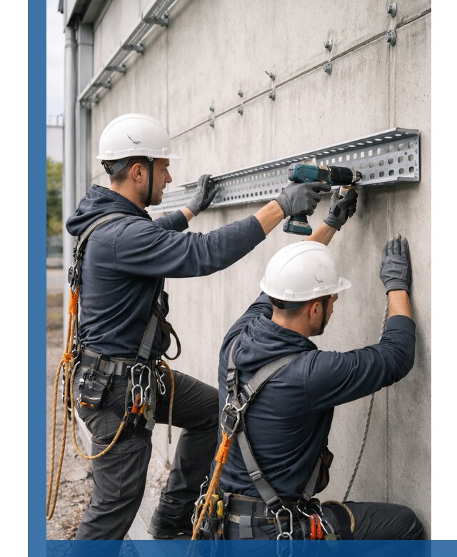 Монтаж кабельных лотков на фасаде зданий в Клине с гарантией