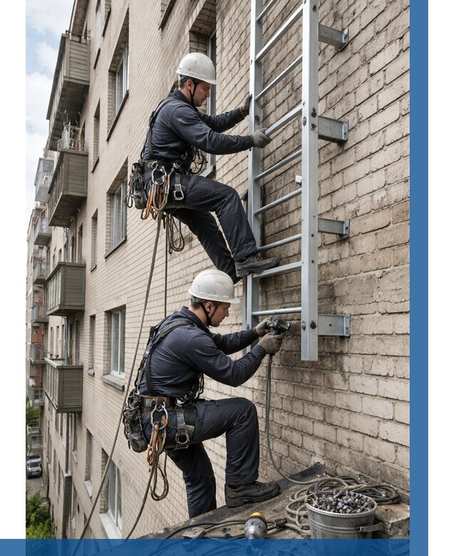 Монтаж пожарной лестницы в Клине от 25613 р заказать у ВЫСОТНИК-Кли