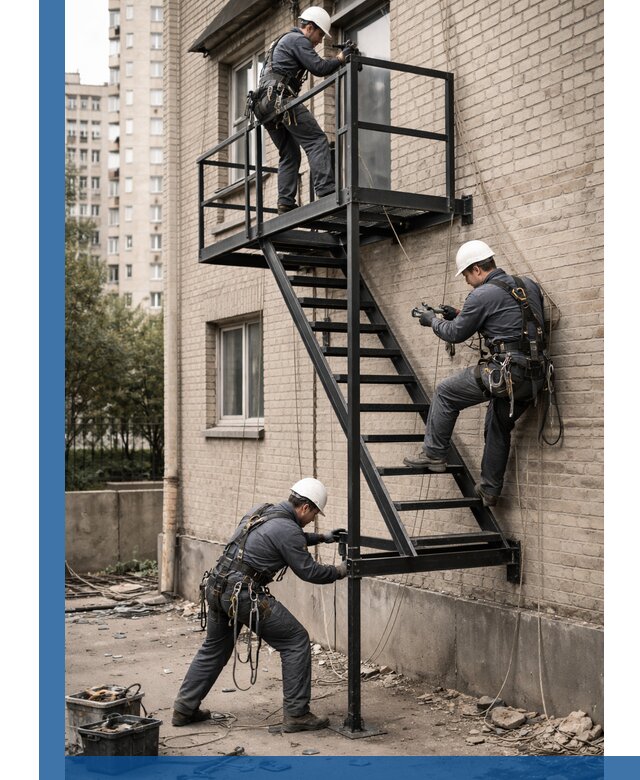 Монтаж пожарной лестницы в Клине, установка и крепление