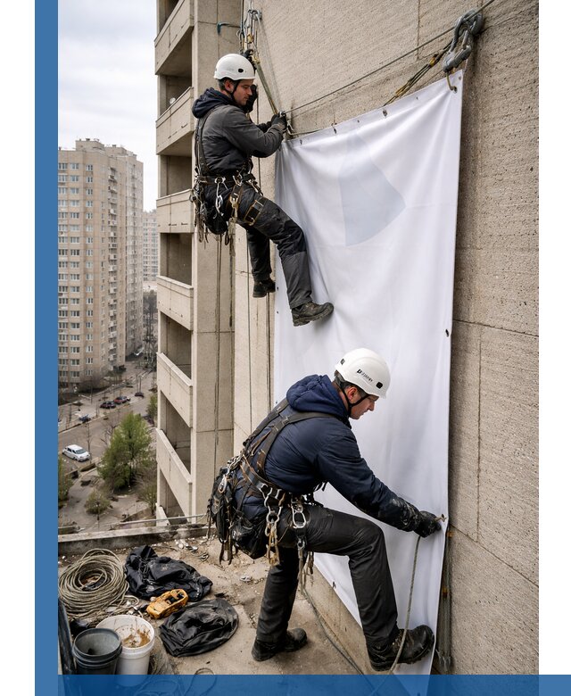 Профессиональный монтаж баннеров на фасаде в Клине