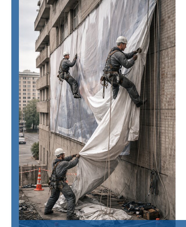 Демонтаж баннеров с фасада в Клине оперативно и безопасно