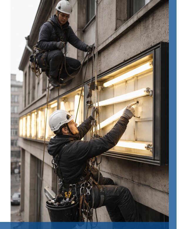 Замена ламп в вывеске в Клине под ключ от 3586 р. | ВЫСОТНИК-Кли