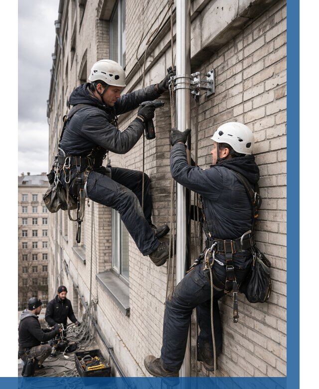 Монтаж флагштока на здании в Клине от 6659 р. | ВЫСОТНИК-Кли