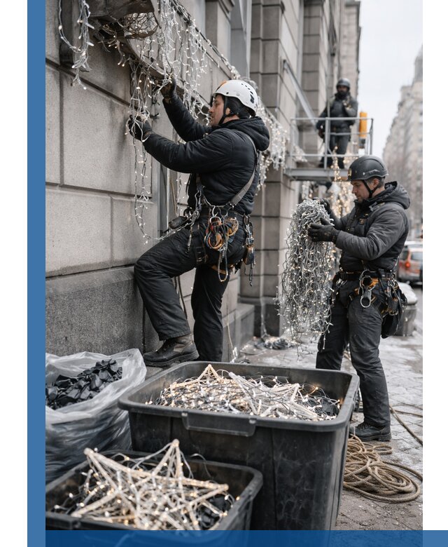 Демонтаж новогоднего оформления и гирлянд в Клине