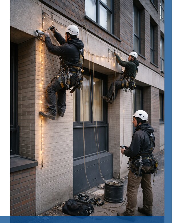 Монтаж гирлянд на фасаде в Клине от 3586 р. | ВЫСОТНИК-Кли