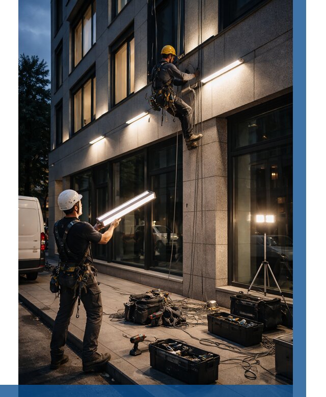 Монтаж архитектурной подсветки здания в Клине от 2561 р.|ВЫСОТНИК-Кли