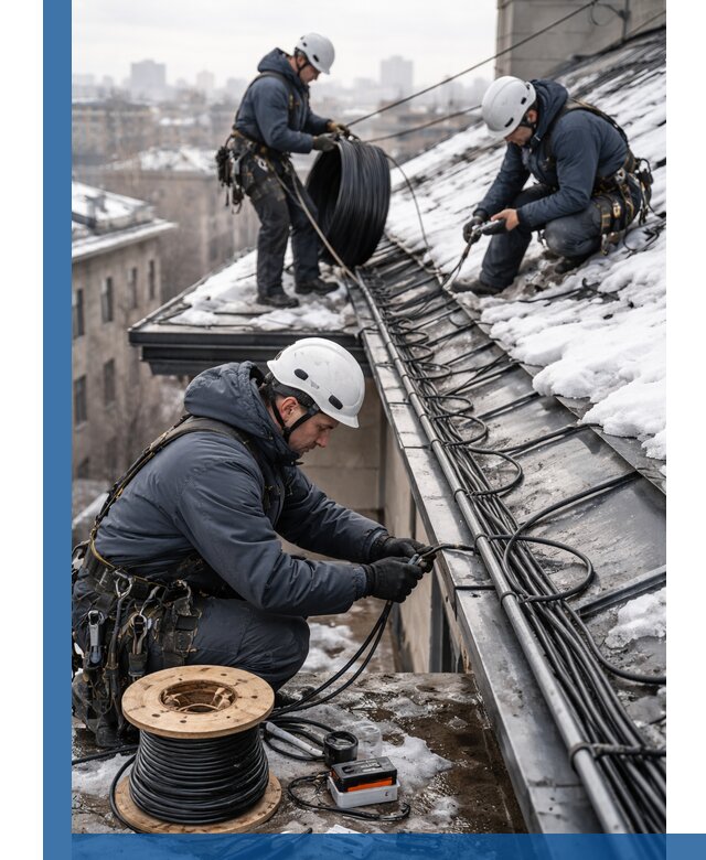 Монтаж греющего кабеля на кровле в Клине под ключ