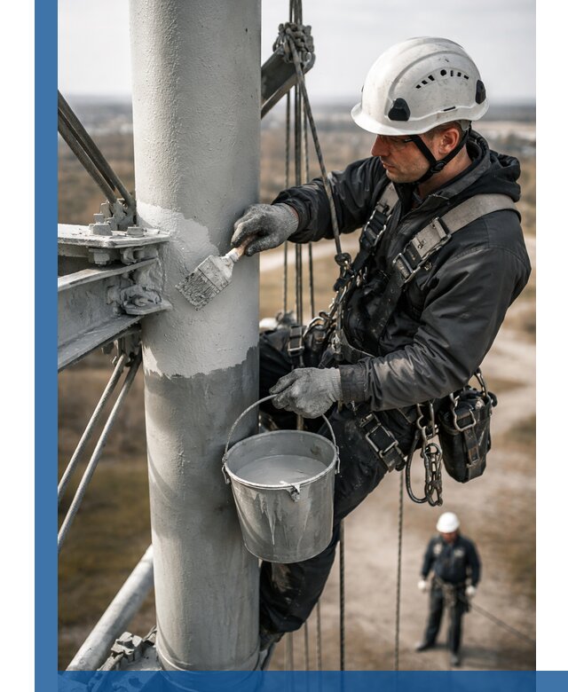Покраска мачт связи в Клине промышленными альпинистами