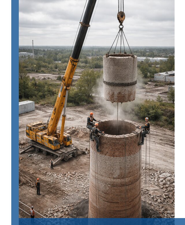 Демонтаж дымовой трубы в Клине с гарантиями безопасности