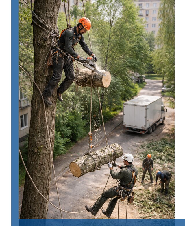 Спил деревьев альпинистами в Клине, безопасно и без повреждений