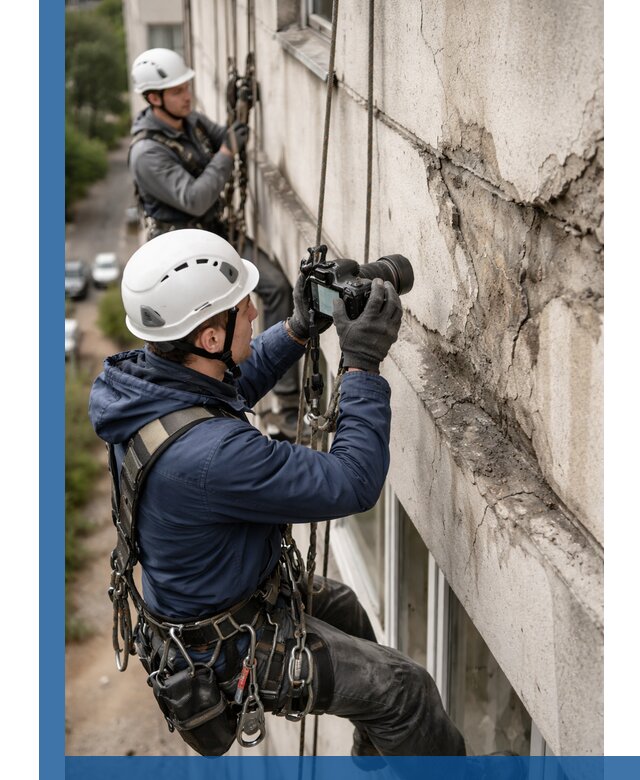 Фотофиксация дефектов фасада с высотной съемкой в Клине