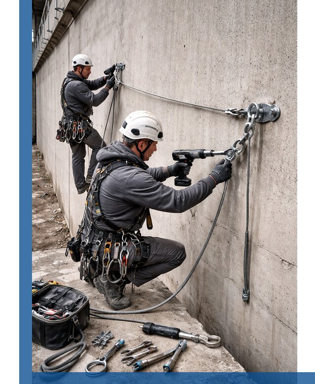 Монтаж анкерных линий высотной безопасности в Клине