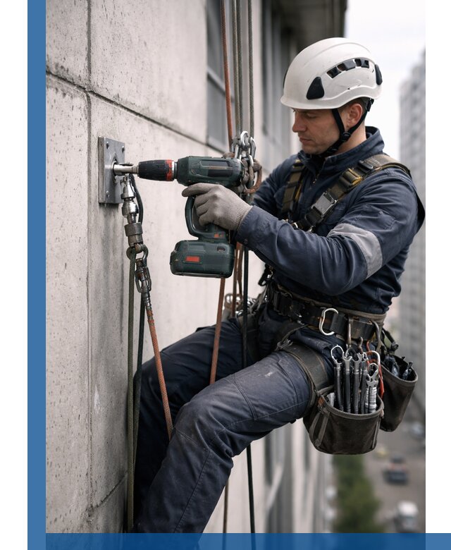 Установка анкерных точек для высотных работ в Клине