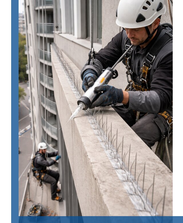 Установка шипов от птиц на фасадах и кровлях в Клине